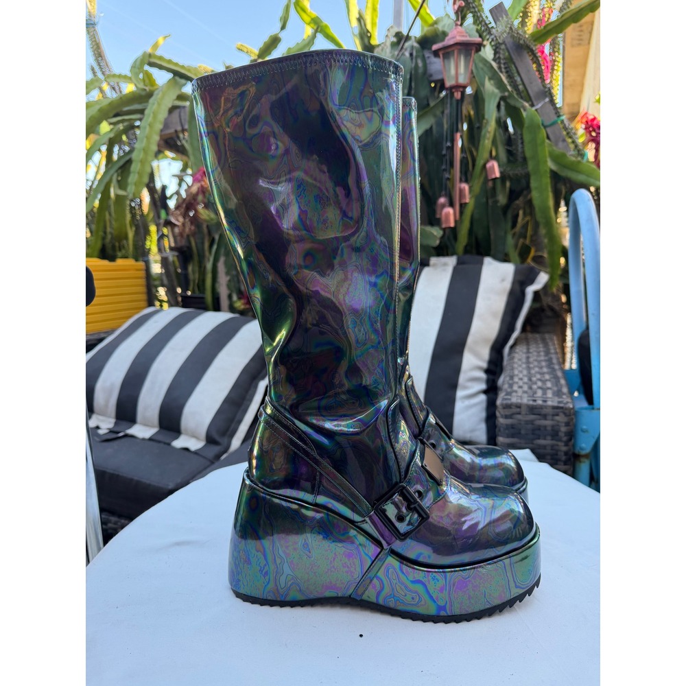 killstar watchtower Holographic Oil Slick Iridescent Platform Boots Size 10 - Picture 6 of 8